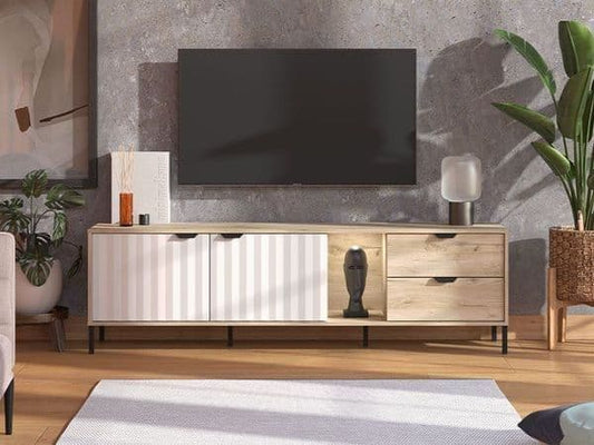 Maris Grey Oak TV Unit - Slatted Design