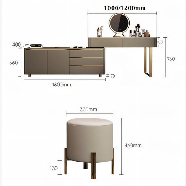 Dempsey Dressing Table With Sideboard, Extendable, Corner Dressing Table