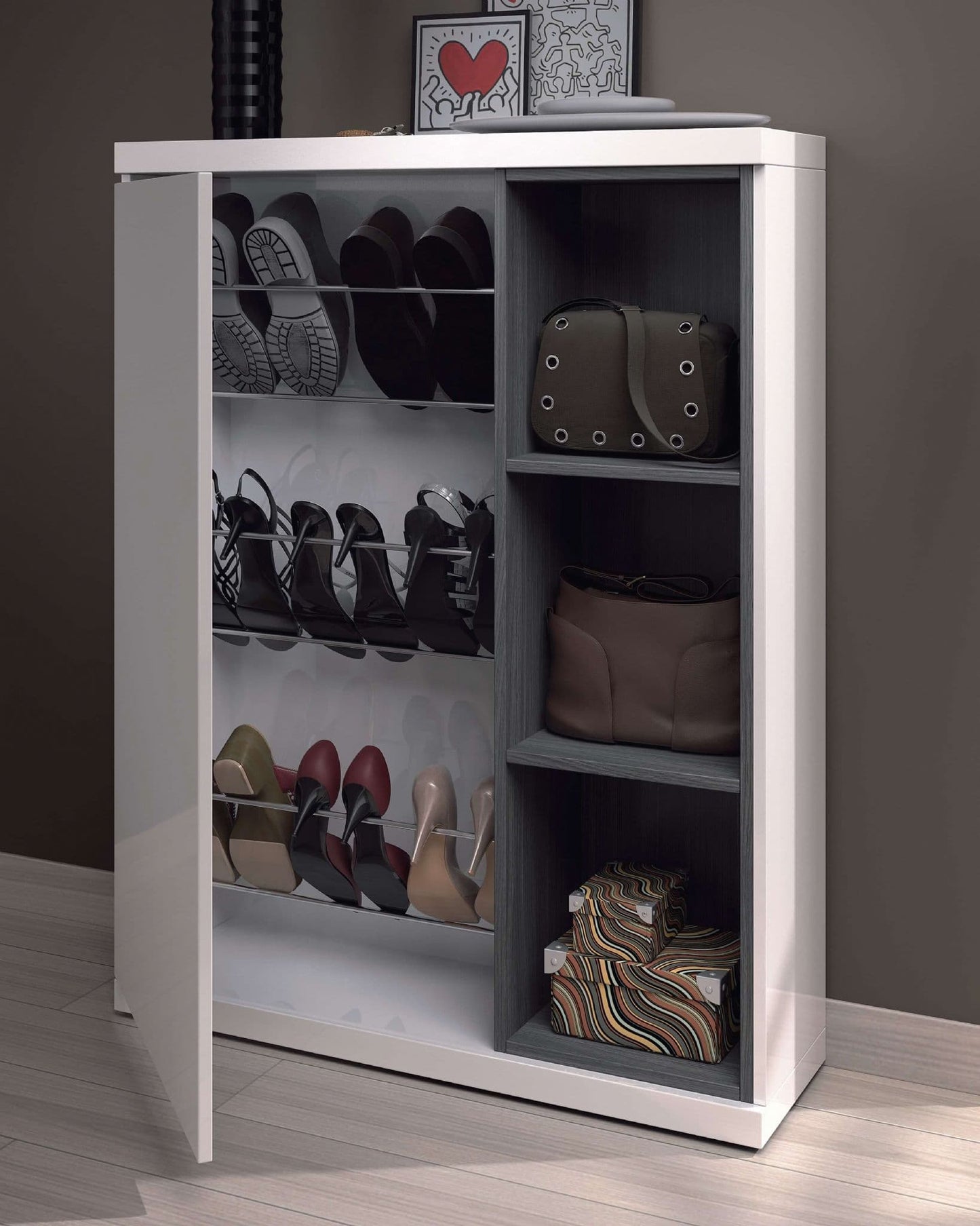 Xanion White Shoe Cabinet - Hallway Storage