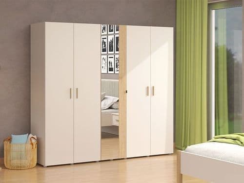 Kelion Cashmere & Oak Wardrobe - 5 Door, Mirrored