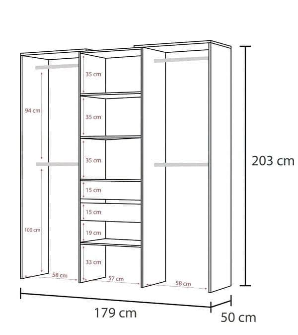 Darar Grey & White Open Wardrobe - Large