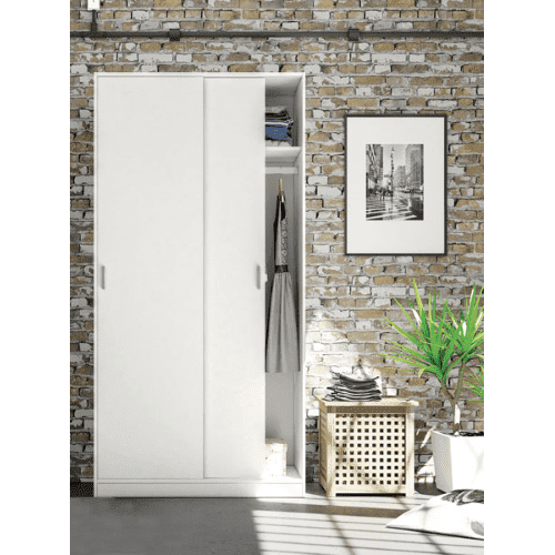 Raleth White Sliding Wardrobe - 2 Door, Narrow