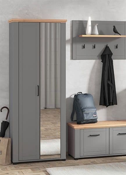 Wenal Grey & Oak Slim Wardrobe - Mirrored