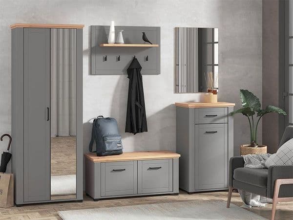 Wenal Grey & Oak Slim Wardrobe - Mirrored