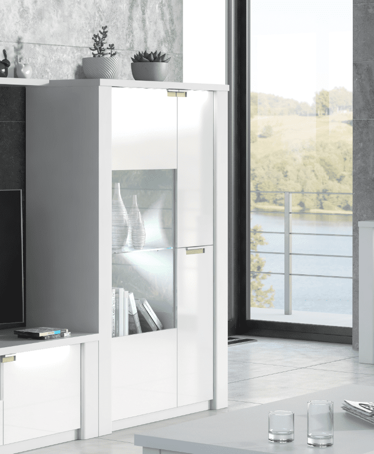 Luca White Gloss Display Unit - Wide Storage Cabinet