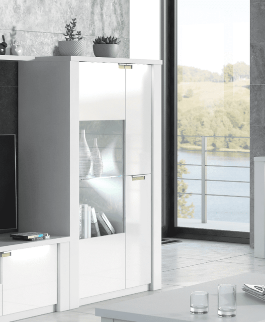 Luca White Gloss Display Unit - Wide Storage Cabinet