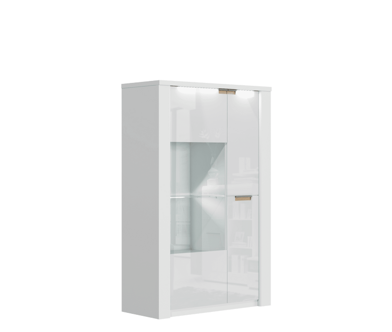 Luca White Gloss Display Unit - Wide Storage Cabinet