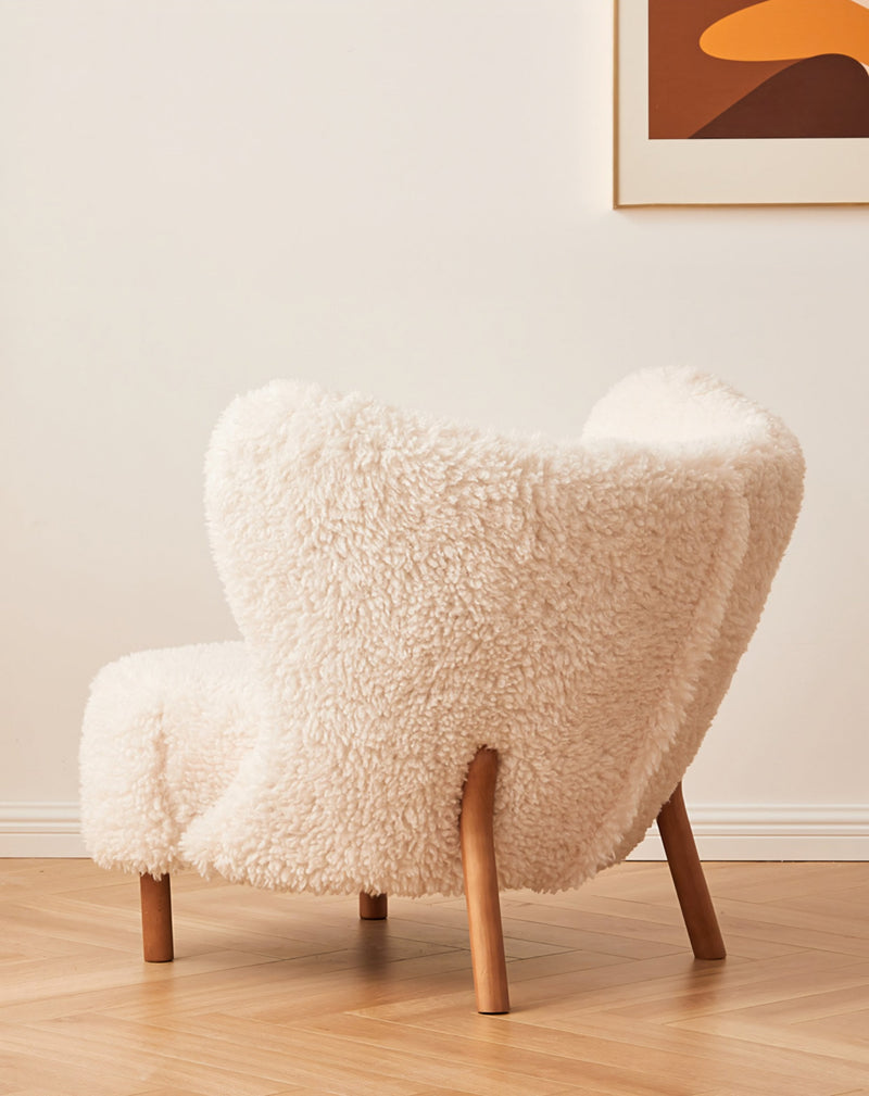 Fitz Lounge Chair, Long Hair, White Boucle