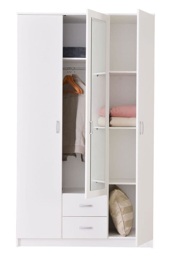 Elin White 3-Door Wardrobe - Spacious