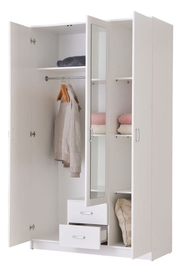 Elin White 3-Door Wardrobe - Spacious