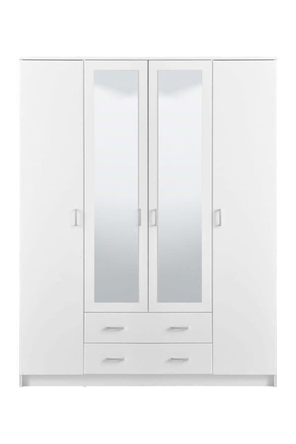 Zorir White 4-Door Wardrobe - Large Storage