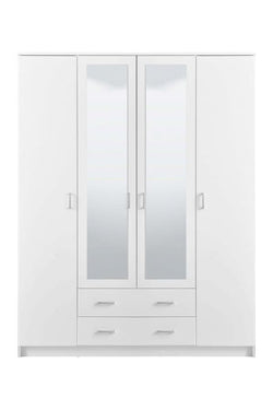 Zorir White 4-Door Wardrobe - Large Storage