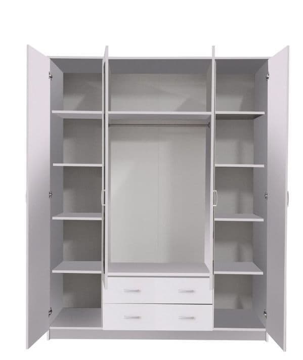 Zorir White 4-Door Wardrobe - Large Storage
