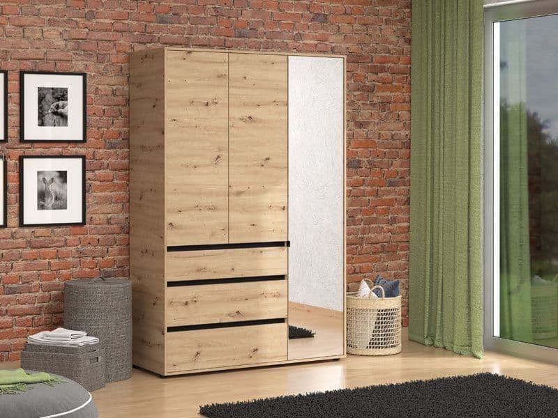 Marix Oak Mirrored Wardrobe - 3 Door, 3 Drawer