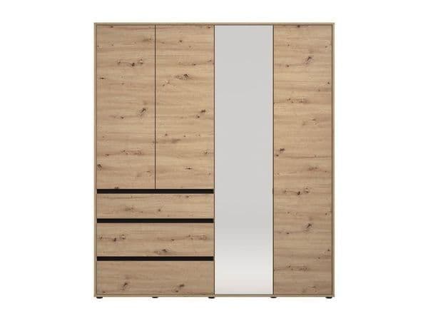 Yelar Oak Mirrored Wardrobe - 4 Door, 3 Drawer