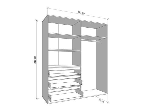 Yelar Oak Mirrored Wardrobe - 4 Door, 3 Drawer