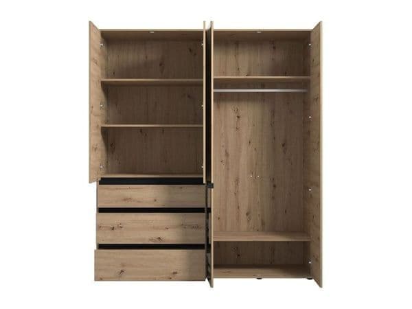 Yelar Oak Mirrored Wardrobe - 4 Door, 3 Drawer