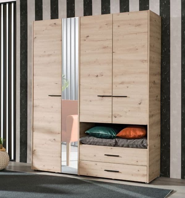 Jarir Grey Oak Wardrobe - 4 Door