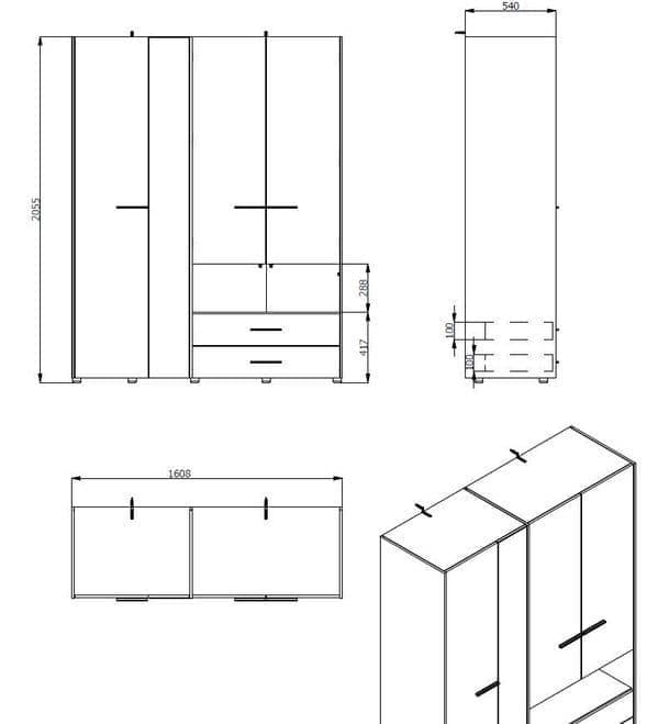 Jarir Grey Oak Wardrobe - 4 Door