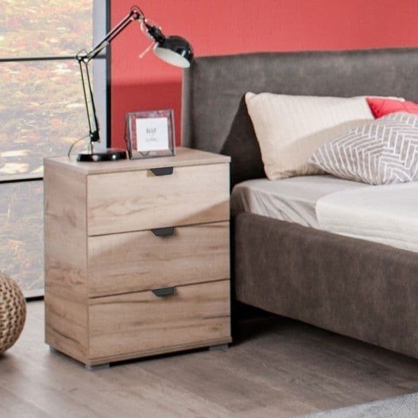 Voreo Oak Bedside Table - 3 Drawer