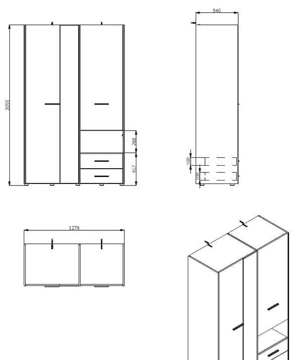 Wenon White 3-Door Wardrobe - Spacious