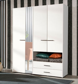 Quinis White 4-Door Wardrobe - Large Storage