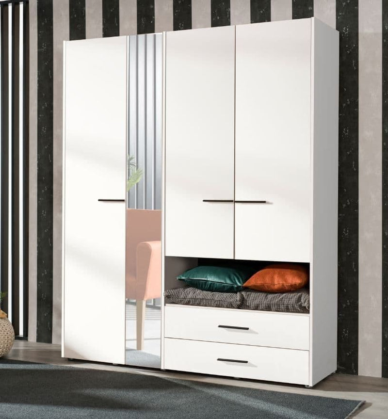 Quinis White 4-Door Wardrobe - Large Storage