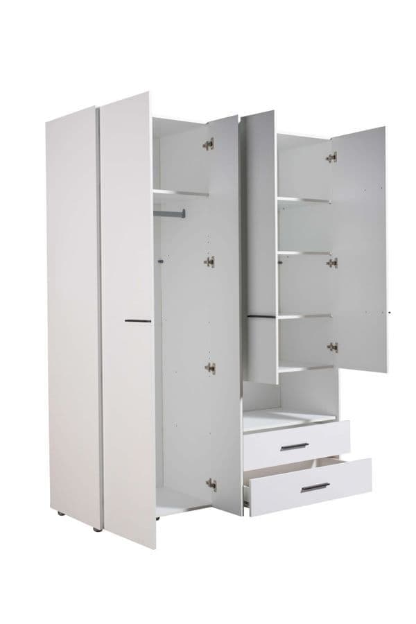 Quinis White 4-Door Wardrobe - Large Storage