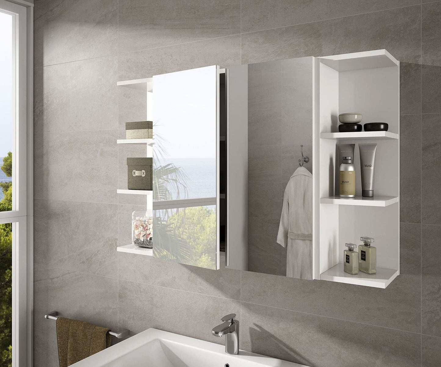 Ilus White Bathroom Cabinet - Mirrored, 2 Door