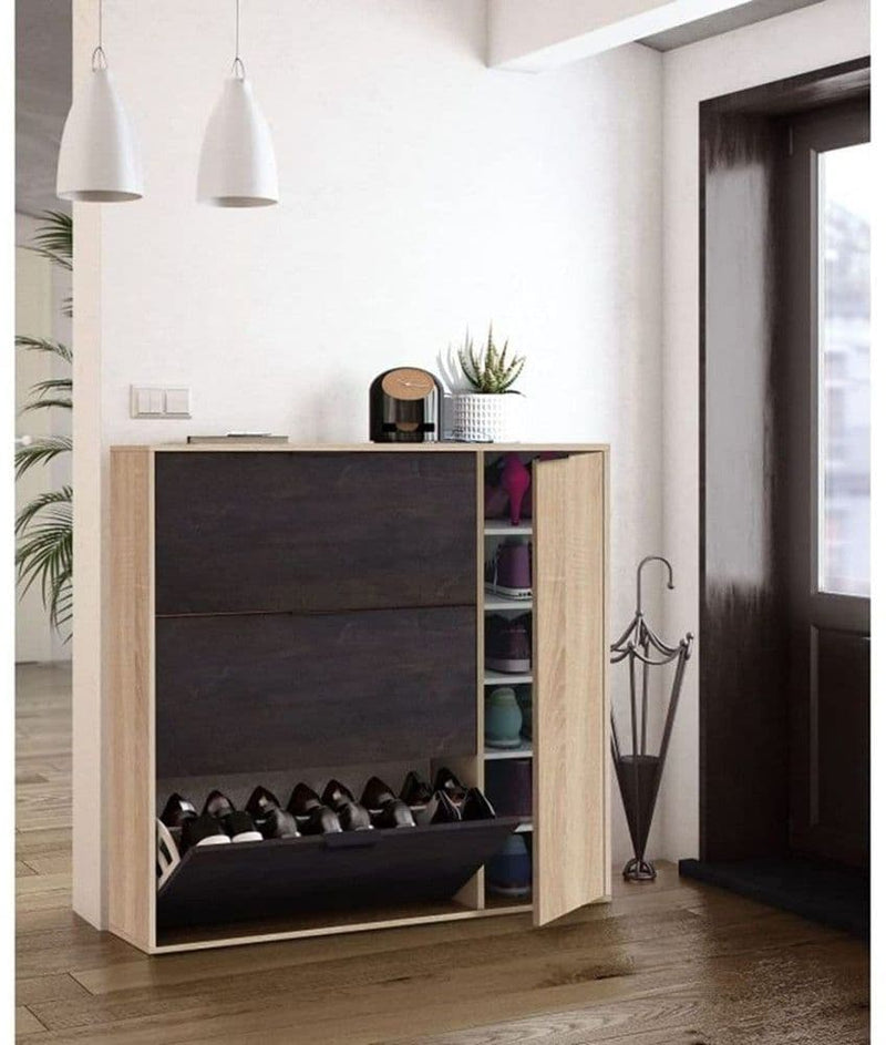 Ulum Oak & Brown Shoe Cabinet - 4 Door