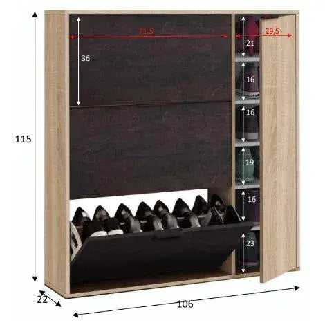 Ulum Oak & Brown Shoe Cabinet - 4 Door