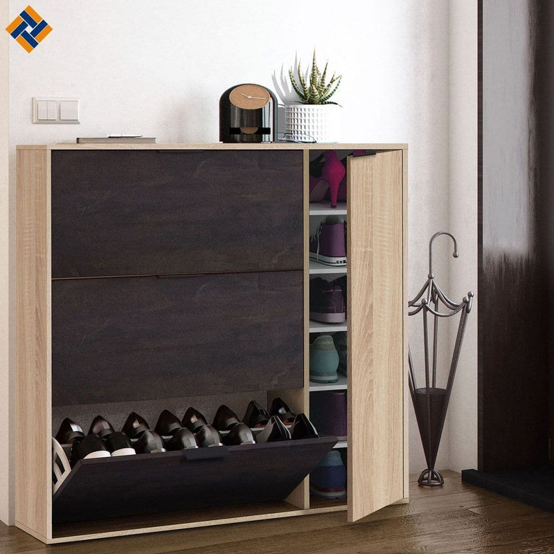Ulum Oak & Brown Shoe Cabinet - 4 Door