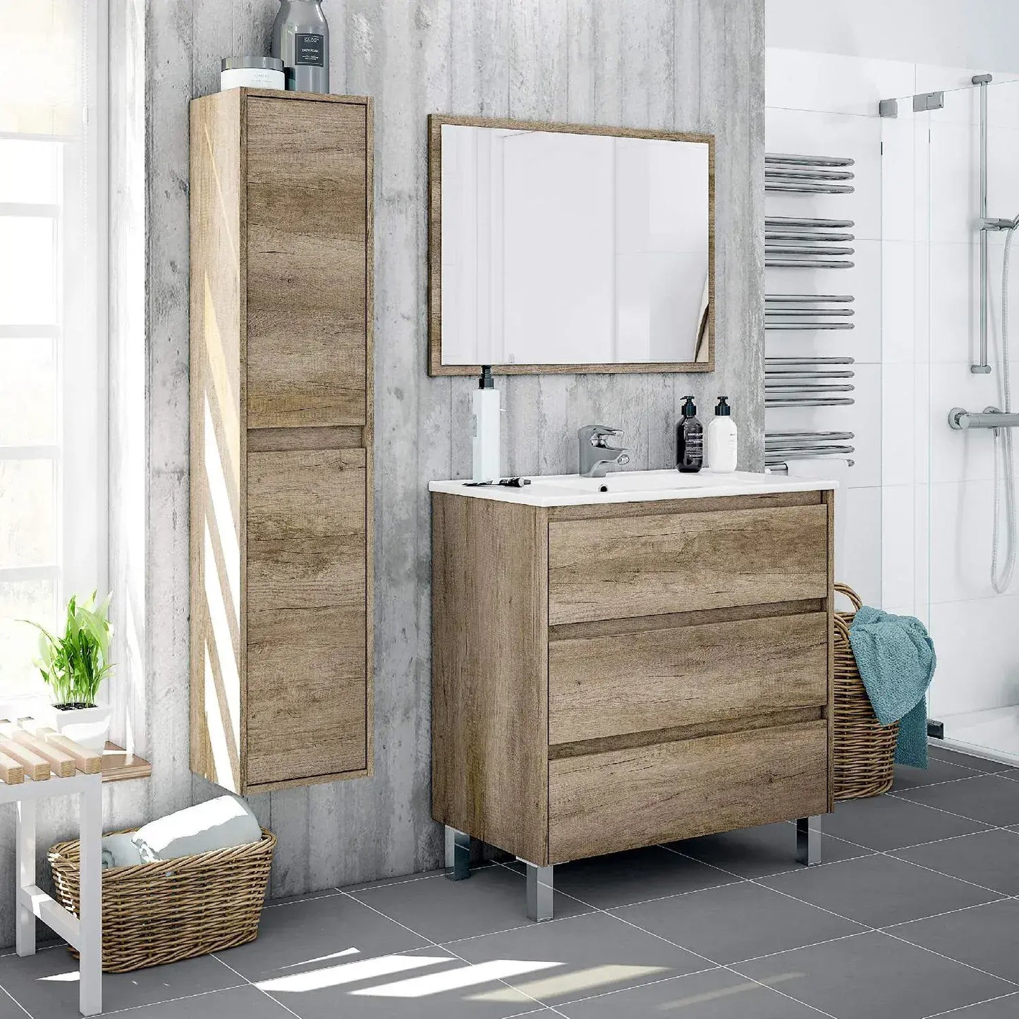 Yelis Oak Bathroom Cupboard - Wall Mounted