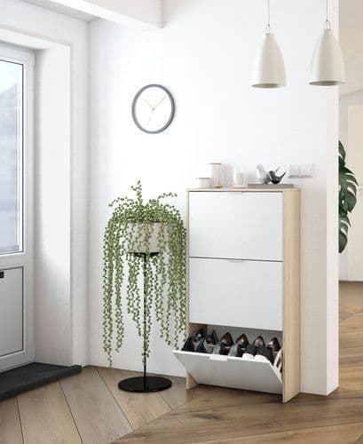 Oros White & Oak Shoe Cabinet - Storage