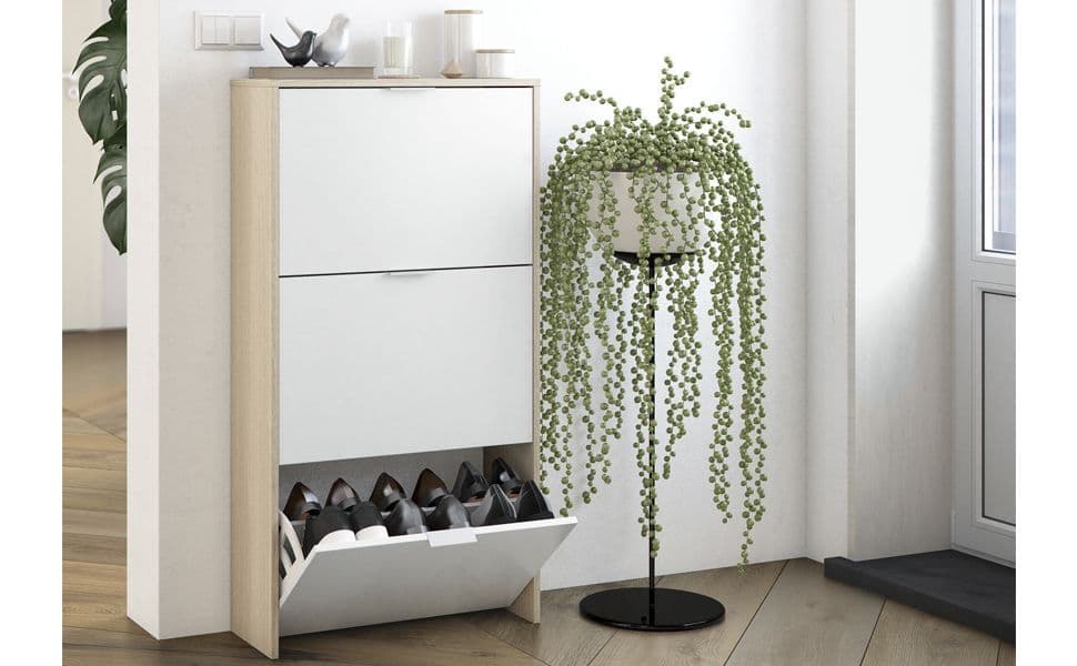 Oros White & Oak Shoe Cabinet - Storage