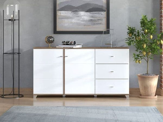 Wenos White & Oak Sideboard - Gloss Finish