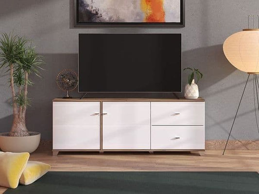 Selal White & Oak TV Unit - Gloss Finish