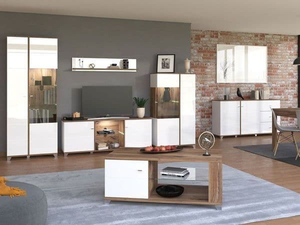 Belor White & Oak Display Cabinet - Gloss Finish
