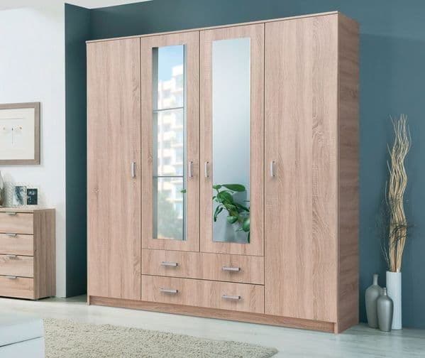 Noreth Oak Wardrobe - 4 Door, 2 Drawer