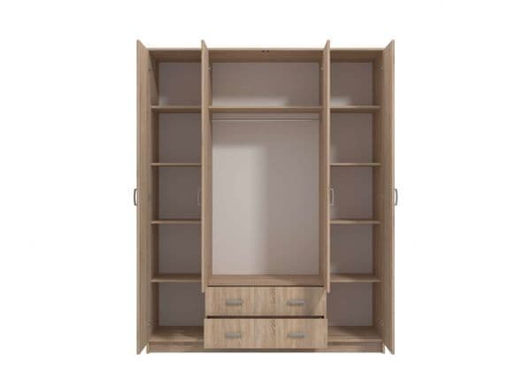 Noreth Oak Wardrobe - 4 Door, 2 Drawer