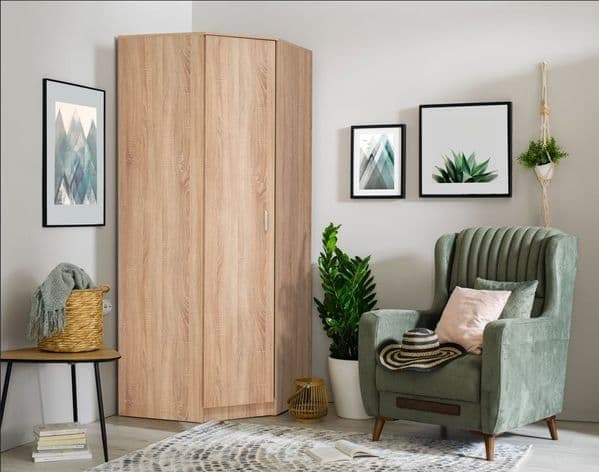 Oris Oak Corner Wardrobe - Space-Saving