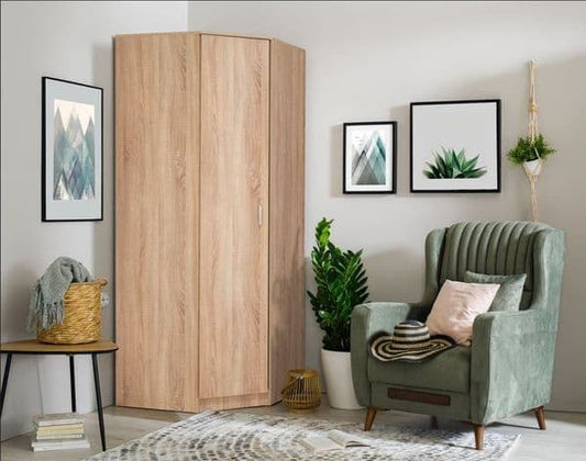 Oris Oak Corner Wardrobe - Space-Saving