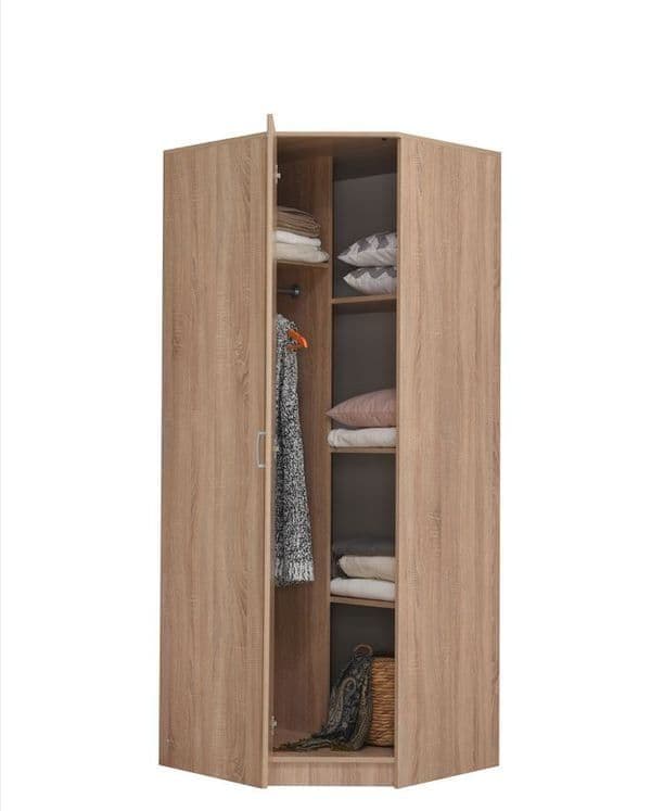 Oris Oak Corner Wardrobe - Space-Saving