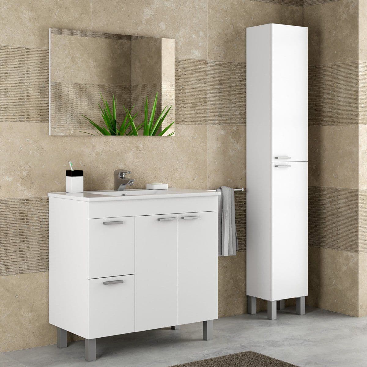 Vorin White Bathroom Cupboard - Tall