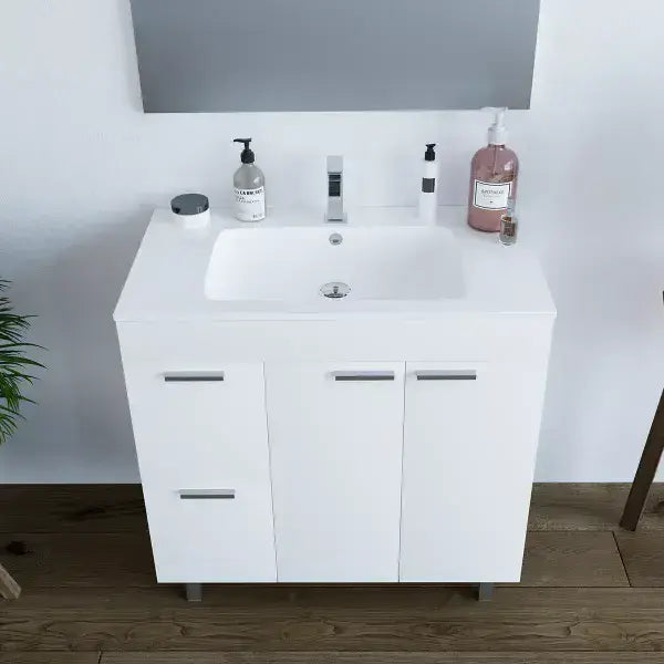 Ralion White Bathroom Vanity - Sink & Mirror