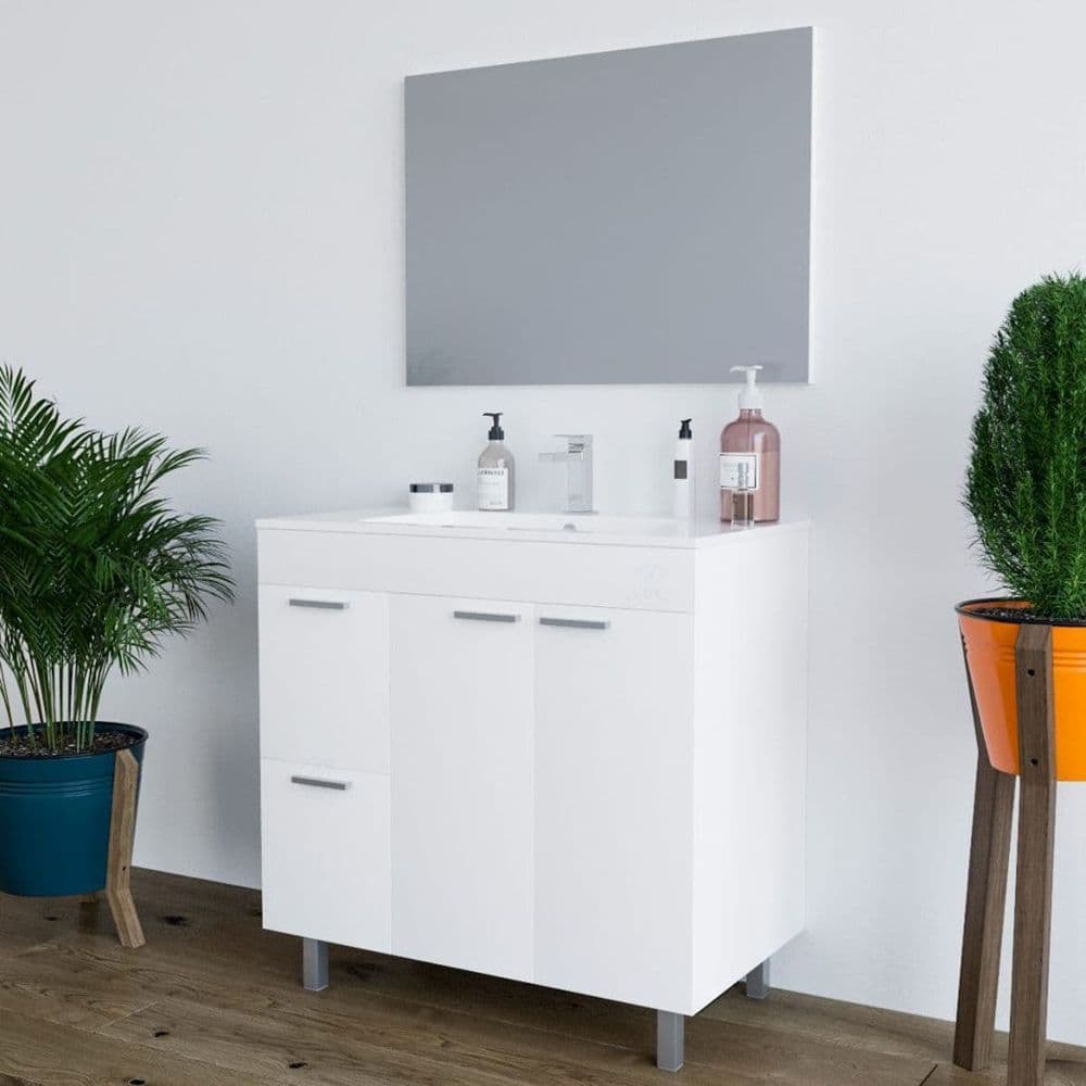 Ralion White Bathroom Vanity - Sink & Mirror