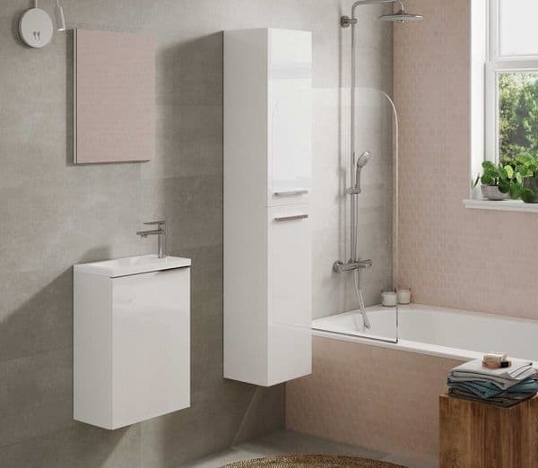 Keleth White Bathroom Cupboard - 2 Door, Floating