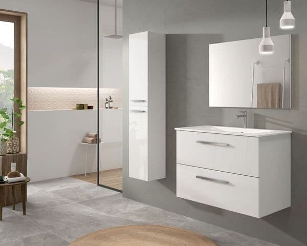 Keleth White Bathroom Cupboard - 2 Door, Floating