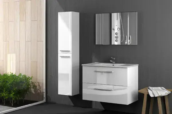 Keleth White Bathroom Cupboard - 2 Door, Floating