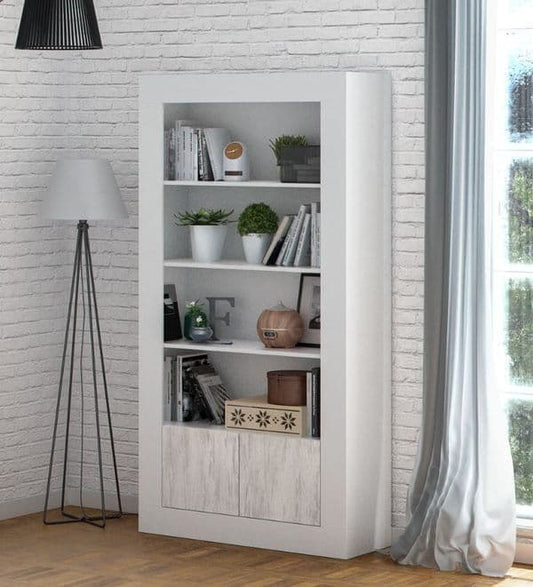 Wenis White & Wood Bookcase - Tall Storage